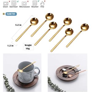Vogue 6 PCS Gold 18/8 Stainless Steel Espresso Spoons 5.2 Inches Small Tea & Cappuccino Stirring Spoons Coffee & Tea Tools - Product Image 3
