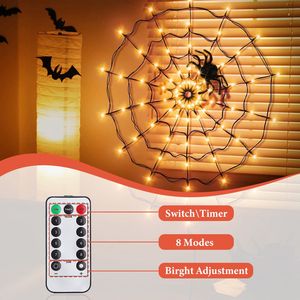 1Pc 3.28FT <b>Spider</b> Web LED Lights Battery Operated <b>Remote</b> <b>Control</b> 8 Lighting Modes Indoor Outdoor Wall Glowing Hairy Halloween - Product Image 5