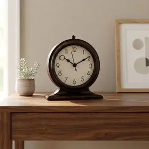 Reloj de Mesa de Madera Vintage, Esfera Redonda, Reloj de Escritorio Decorativo, Reloj de Repisa Clásico Retro para Sala de Estar, Oficina, Estudio, Estante - Product Image 3