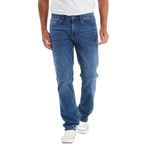 Jean en denim extensible coupe droite pour homme, délavé, bleu, confortable, décontracté, durable, classique, pour tous les jours - Product Image 4