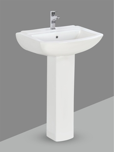 Lavabo de salle de bain carré en céramique durable avec piédestal complet, suspendu au mur, Neo Wash Basin, robuste, en céramique blanche brillante - Product Image 3