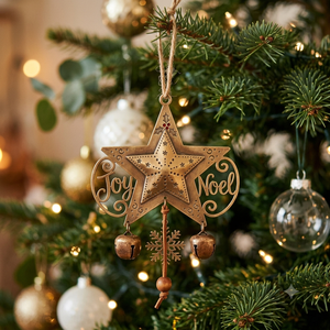 Ornement de Noël personnalisé en laiton antique découpé en forme de couronne, cadre flocon de neige en métal martelé, pendentif à suspendre pour sapin, vente en gros - Product Image 2