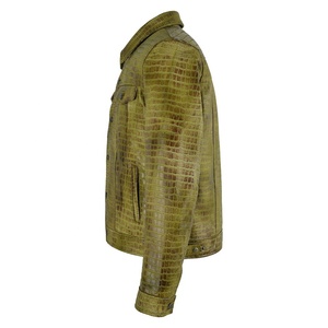 Nouvelle veste en cuir à imprimé croco vert vintage pour homme, décontractée, hiver, respirante, coupe-vent, avec col mandarin - Product Image 3