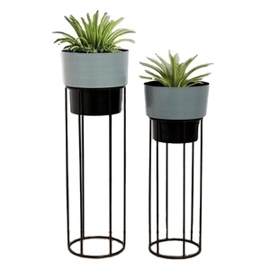 Hot Selling Grey-Black Metal Planter <b>Stand</b> & <b>Pots</b> Set of 2 for Garden & Home Use for Gallery Decor Metal Plant <b>Stand</b> with <b>pot</b> - Product Image 1