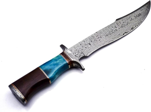 Cuchillo Bowie de Acero de Damasco con Funda, Cuchillo de Caza Hecho a Mano, Hoja Fija, Cuchillos Bowie Largos, Ideal para Supervivencia, Camping y Actividades al Aire Libre - Product Image 2