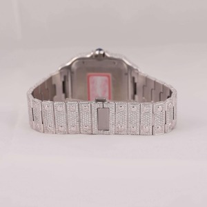 นาฬิกาหรูหรา ดีไซน์คลาสสิค ทรงสี่เหลี่ยมประดับเพชรเต็มเรือน แฟชั่นทันสมัยสำหรับผู้ชายและผู้หญิง ประดับโมอิสซาไนต์ ระยิบระยับ นาฬิกาควอตซ์ - Product Image 4
