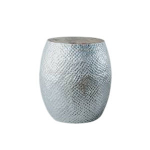 Tabouret rond en aluminium de style marocain moderne, finition martelée argentée, table d'appoint en métal pour intérieur et extérieur, mobilier d'appoint - Product Image 1