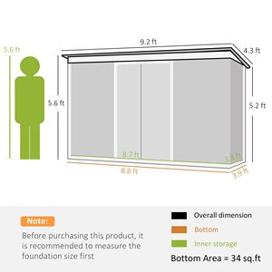 Casetta da Giardino in Metallo Antiruggine 9FT X4.5FT X5.5FT Ventilata Verde/Bianca per Attrezzi da Giardino e Prato, a Prova di Roditori - Product Image 3