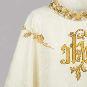 Chasuble de clergé brodée de fils d'or de qualité supérieure - Vêtement liturgique blanc pour l'Église - Product Image 6