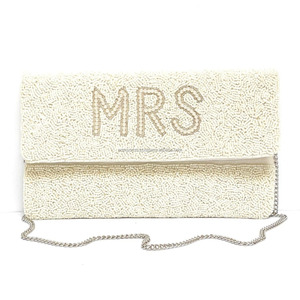 Bolso de Noche MRS Hecho a Mano con Cuentas de Seda, Color Blanco Rústico a Rayas, Cierre Magnético, Duradero, Portátil, Plegable, Capacidad de 1L - Product Image 6