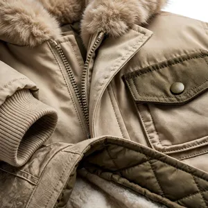 <b>Men's</b> Beige Hooded Puffer <b>Jacket</b> Waterproof Thick Polyester Autumn <b>Long</b> Coat Regular Fit Zipper Closure Sporty Casual - Product Image 6