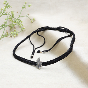 925 Sterling Silver Adjustable Leaf <b>Bracelet</b> with Black Cord Womens Waist Chain Leaf Shape brass Ladies Silver Plated Fine Gift - Product Image 2