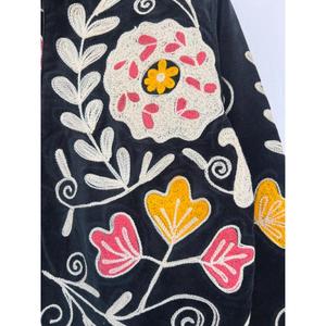 Handmade Suzani Cotton Embroidery Winter Varsity <b>Jacket</b> Floral Design Gift for Her Festive Boho <b>Hippie</b> Coat - Product Image 5