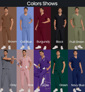 Conjunto de uniforme médico profesional para hombre, blusa con cuello en V y 2 bolsillos, y pantalones tipo jogger - Product Image 3