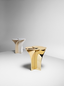 โต๊ะข้างทรงประติมากรรม MSMD Studio Karl Geckler Designer โลหะเคลือบทองโบราณ ประกอบเสร็จสมบูรณ์ โต๊ะข้างดีไซน์หรูหราทันสมัย - Product Image 5