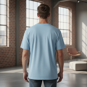 Men's Light Blue Short Sleeve <b>T</b>-<b>Shirt</b> Geometric Tribal Digital Print O-Neck Regular Fit Casual Eco-Friendly 180g Cotton Jersey - Product Image 4