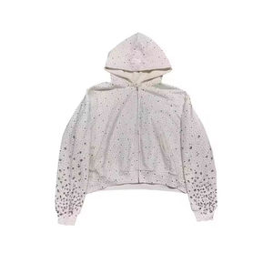 Sweat-shirt à capuche zippé personnalisé de luxe entièrement orné de strass pour hommes et femmes, style streetwear Y2K, coupe oversize, motif floral en cristal brillant, tissu épais - Product Image 5