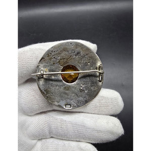 Broche Escocés Tradicional Vintage Personalizado al por Mayor, con Diseño de Espiga y Tejido Celta, en Plata con Piedra de Citrino, 45mm de Ancho, 26 Gramos - Product Image 4