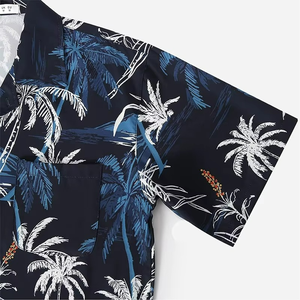 Camisa Hawaiana Azul Marino de Manga Corta para Hombre con Estampado de Palmeras, Cuello Camisero, Ropa Casual para Vacaciones en la Playa - Product Image 3