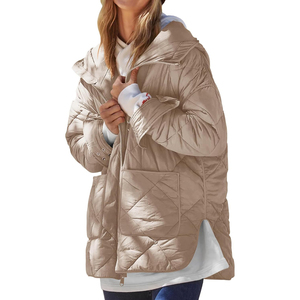 Women's Hooded Puffer Jacket Solid Color Full <b>Sleeve</b> Zipper Closure Long Winter Warm Outerwear Wholesale Puffer Jacket ODM OEM - Product Image 1