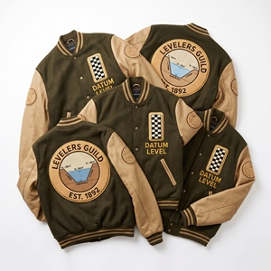 OEM Custom Varsity Letterman Jacket Wool Leather Sleeves Levelers Guild Canal Survey Embroidery Datum Patch Olive <b>Coat</b> - Product Image 1