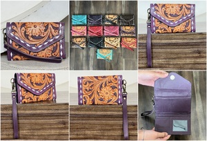 Mini Cartera de Cuero Floral Hecha a Mano, Cartera de Cuero Vacuno Genuino, Tarjetero Estilo Western, Monedero de Viaje con Protección RFID para Mujer - Product Image 3