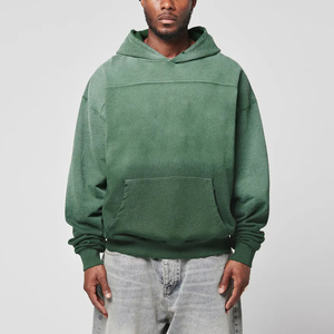 Sudadera con capucha oversize de hombro caído y bajo sin rematar, estilo urbano y a la moda, personalizable, con efecto descolorido por el sol y lavado ácido, sudaderas lisas, MOQ bajo, ropa urbana - Product Image 1