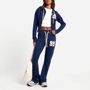 Women's Heavyweight Polyester/Cotton Blend Two Piece Sweat Set Zip <b>Hoodie</b> <b>Fleece</b> Windproof Breathable Quick Dry Drawstring - Product Image 1