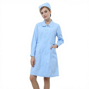 Light <b>Blue</b> Nurse Uniform Coat With Collar And Buttons For Women Hospital Use - Product Image 1