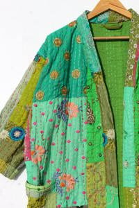 Bata Kimono de Algodón Bordado Kantha para Mujer, Tallas Grandes, Estilo Patchwork, para Verano, Otoño, Playa, Invierno y Primavera - Product Image 3