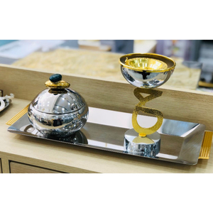Juego de quemador de incienso de metal premium con tapa y bandeja a juego para aromaterapia, decoración de mesa para el hogar, quemador de bakhoor para Ramadán. - Product Image 1