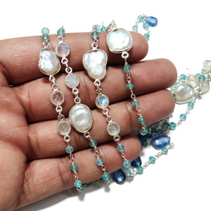 925 Starling Silver Natural Gemstone Kyanite Moonstone Appetite Beads Bohemian <b>Charm</b> <b>Necklace</b> Handmade Gemstone Jewelry <b>for</b> - Product Image 4