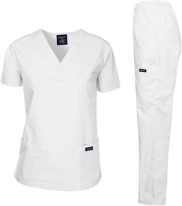 Ensemble de blouses et pantalons blancs pour femmes Grace, manches courtes, uniformes d'hôpital pour professionnels de la santé - Product Image 1