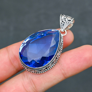 Magnifique pendentif en Tanzanite synthétique, très demandé, en argent sterling 925, fait main, bijou statement, cadeau pour femme - Product Image 4