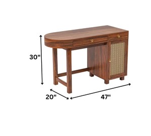Handcrafted Solid Wood <b>Computer</b> <b>Desk</b> | Rattan Storage Home Office Table | B2B Wholesale Furniture India - Product Image 4