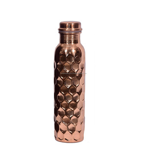 Copper Metal Drinkware <b>Bottle</b> with Diamond Design Eco-Friendly Disposable <b>Glass</b> Ayurvedic Leak-Proof Lid for <b>Drinking</b> - Product Image 1