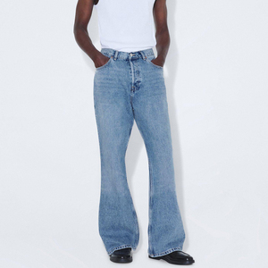 Men’s Vintage Western <b>Boot</b> Cut Denim Work Jeans Medium Wash Mid Waist Casual Summer Custom Stonewash Pants - Product Image 3