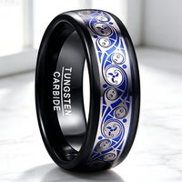 Bague en carbure de tungstène noir avec incrustation spirale triple celtique, alliance de mariage en émail bleu de 8 mm pour homme, bijoux celtiques en gros