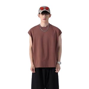 เสื้อยืดลำลองคอกลมแขนกุดสำหรับผู้ชายมีโลโก้ด้านหน้าผ้าแคนวาสผ้าฝ้าย100% พิมพ์ลายดิจิตอลระบายอากาศทรงปกติ - Product Image 3