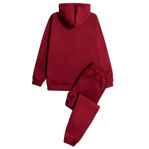 Conjunto Deportivo Unisex con Capucha y Bloques de Color Rojo, Manga Larga, Corte Holgado, Estilo Casual para Otoño, con Cierre de Cordón - Product Image 2