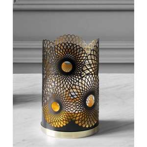 Portavelas Votivo de Metal con Acabado de Latón Vintage, Linterna Geométrica Cortada con Láser para Decoración de Mesa de Boda, Vestíbulo de Hotel y Eventos - Product Image 6