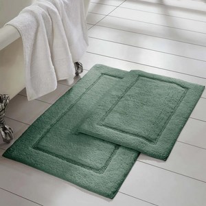 Ensemble de tapis de bain en coton vert, 2 pièces, rectangulaires, à poils touffus, antidérapants, style classique, pour usage domestique - Product Image 5