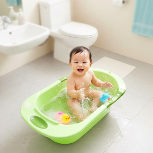 Portable PP Plastic <b>Bath</b> Tub With Anti Slip <b>Support</b> Handle Soap Tray Space Saving Hanging Hook And Stackable Design - Product Image 1