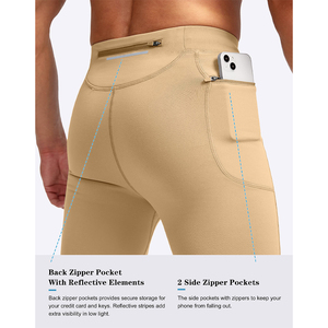 Collants de course thermiques pour hommes avec 3 poches zippées, leggings de compression pour l'entraînement, pantalons de cyclisme, collants de sport pour la randonnée et le jogging - Product Image 4