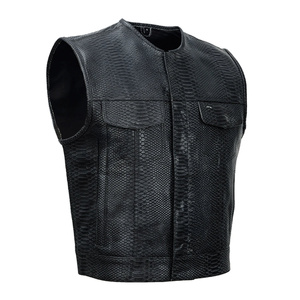 <b>Black</b> Python Embossed Biker Style Men Genuine Cowhide Leather <b>Vest</b> Zipper Closure Sample & Customization Service Available - Product Image 1