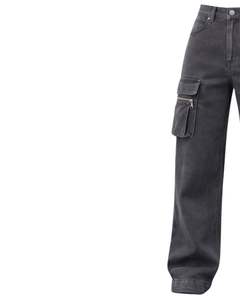 Vaqueros Cargo Grises Personalizados de Cintura Alta y Pierna Ancha con Bolsillos con Cremallera, Estilo Urbano, Pantalones Casuales Holgados para Mujer, OEM Personalizado - Product Image 3