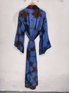 ชุดคลุมกิโมโนผ้าไหมทีได ลายปะติดปะต่อ สวมทับชุดบิกินี่ ชุดนอน ชุดคลุมยาว ทำมือสไตล์อินเดีย วินเทจ ผ้าไหมซารีรีไซเคิล - Product Image 2