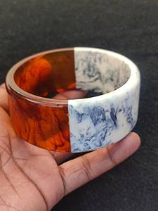 Handmade H a CRAFT Women's Classic Party <b>Resin</b> Bangles Bracelet with Carved Floral Design - Product Image 2