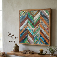 Décoration murale en mosaïque DIVADI, en bois de bateau recyclé, style Art déco nautique, forme carrée, épaisseur 5 cm, motif flèche