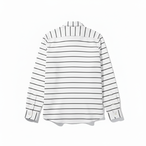 Chemise d'été premium pour homme à manches longues, blanche, avec rayures noires linéaires, 100 % coton, tissu jersey décontracté 100 g, séchage rapide - Product Image 2